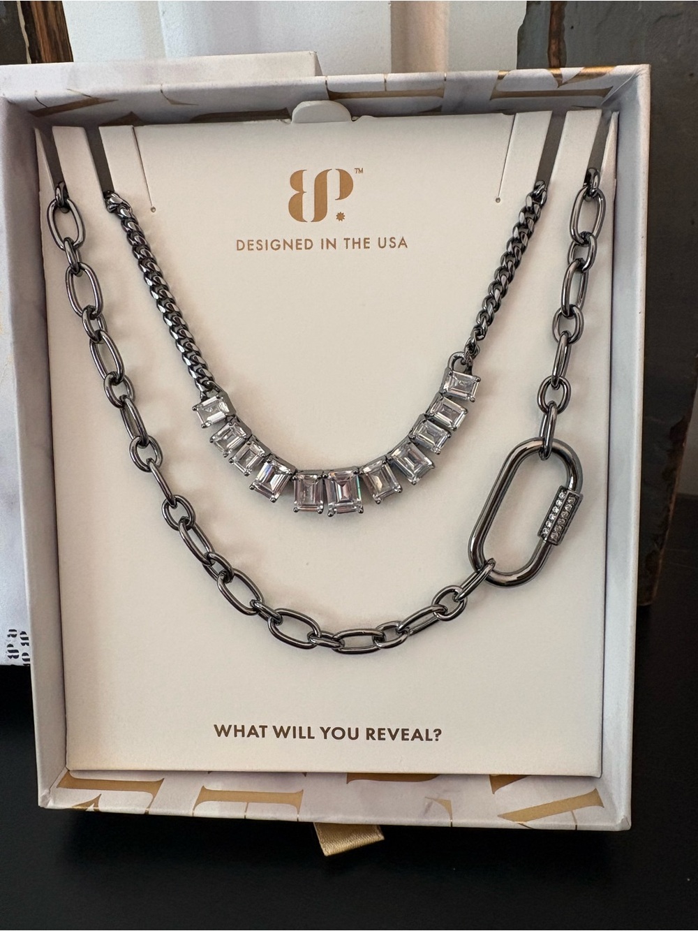 Bomb Party Hematite Luxe Layer 2 Necklaces with Diamond CZ Accents